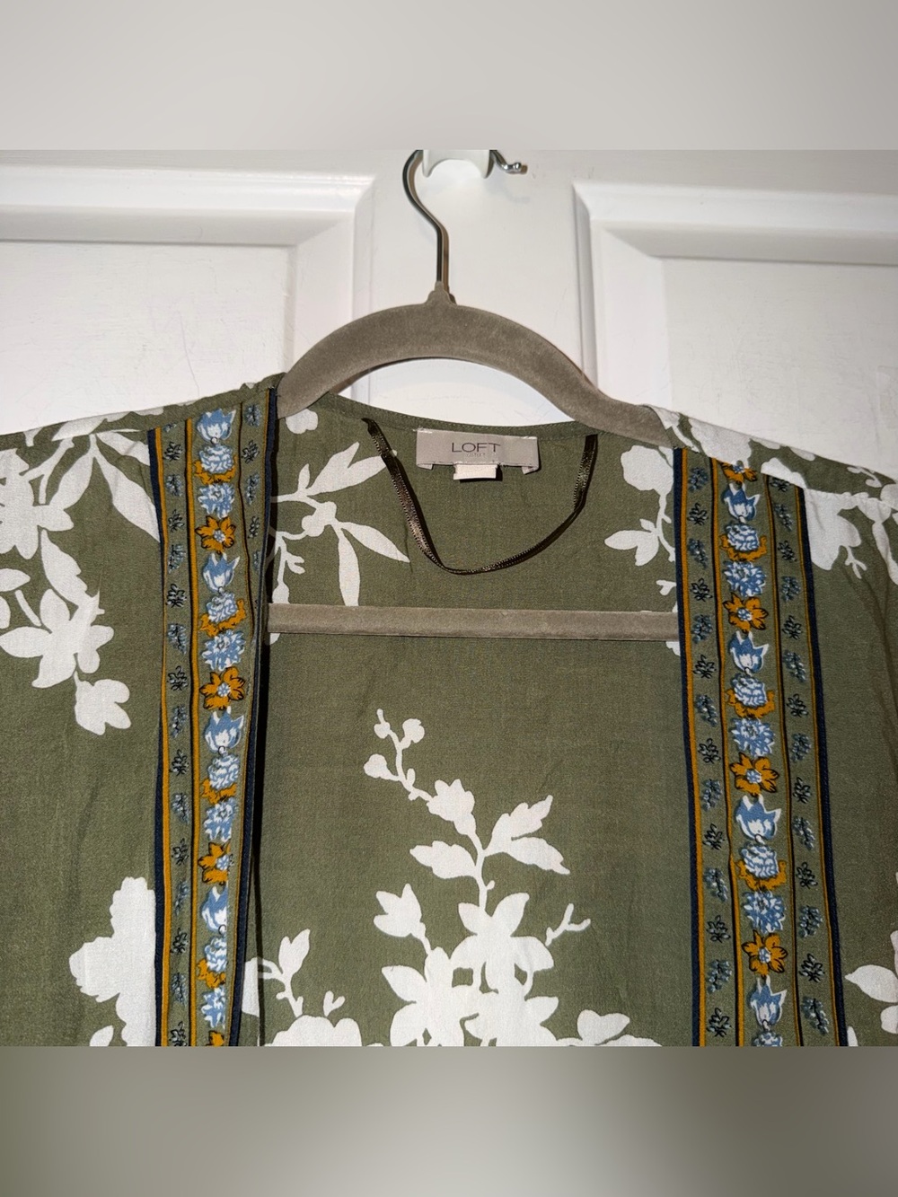 LOFT Outlet Olive Green Lightweight 100% modal floral duster long kimono M/L - Picture 3 of 15